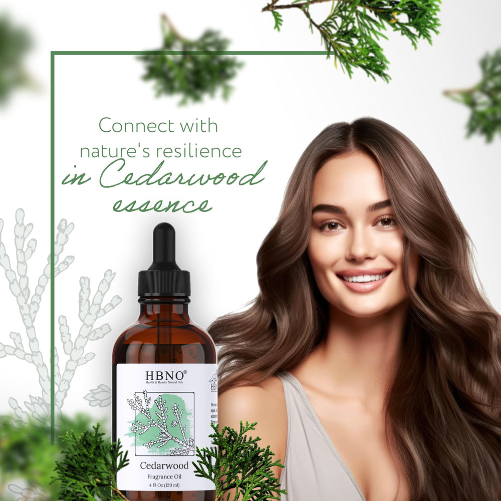 HBNO cedarwood fragrance oil label close-up highlighting product details.