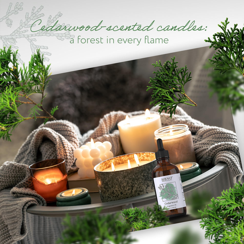HBNO cedarwood fragrance oil packaging scene shows USA-made quality.
