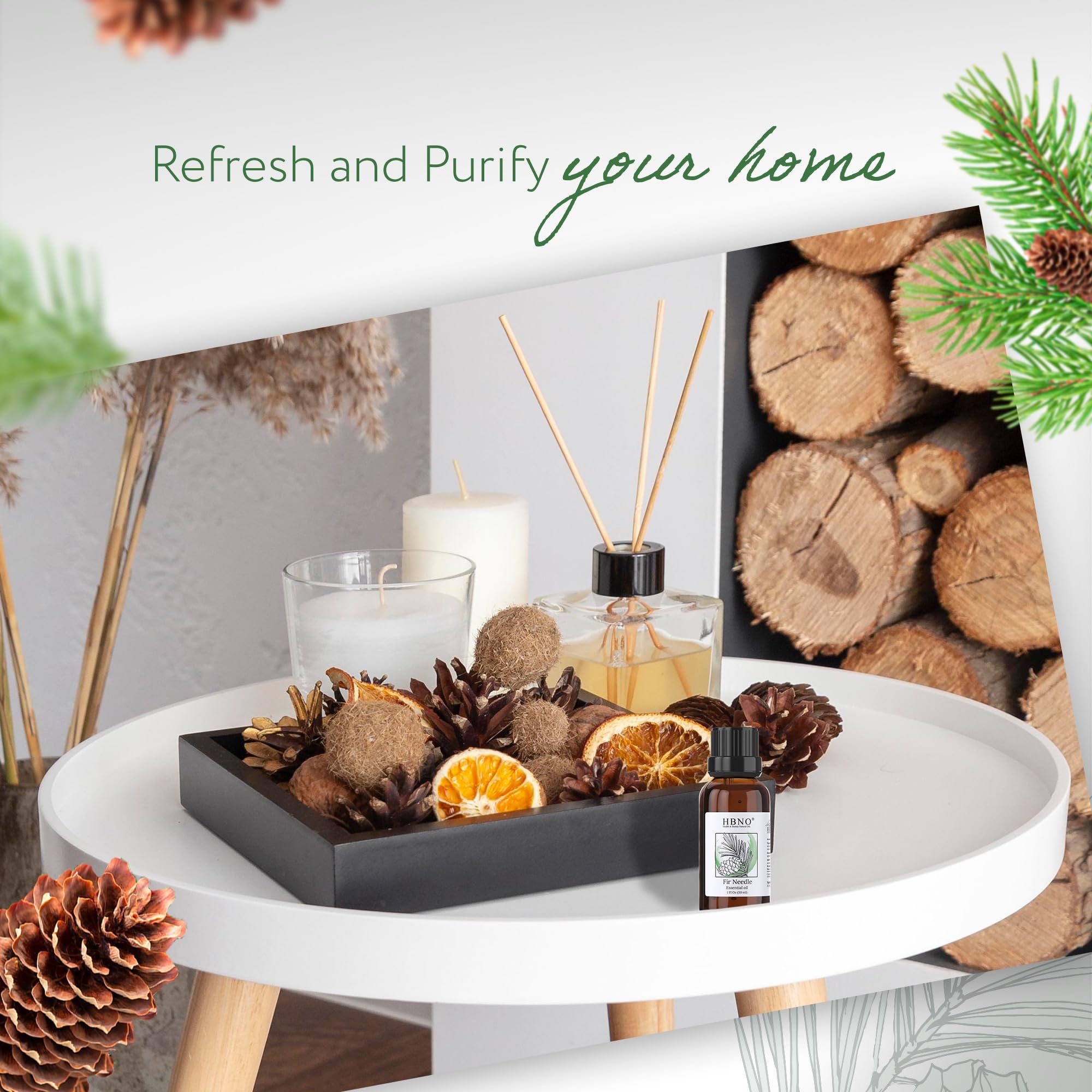 HBNO fir needle oil forest-inspired aroma for bathrooms and kitchens.