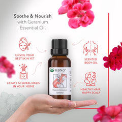 HBNO Geranium Oil amber bottle close-up, ideal for premium storage and aroma.