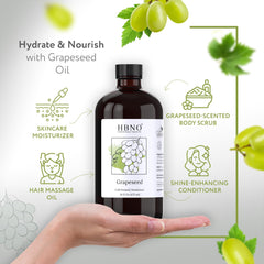 HBNO grapeseed oil hexane-free label emphasizes purity.