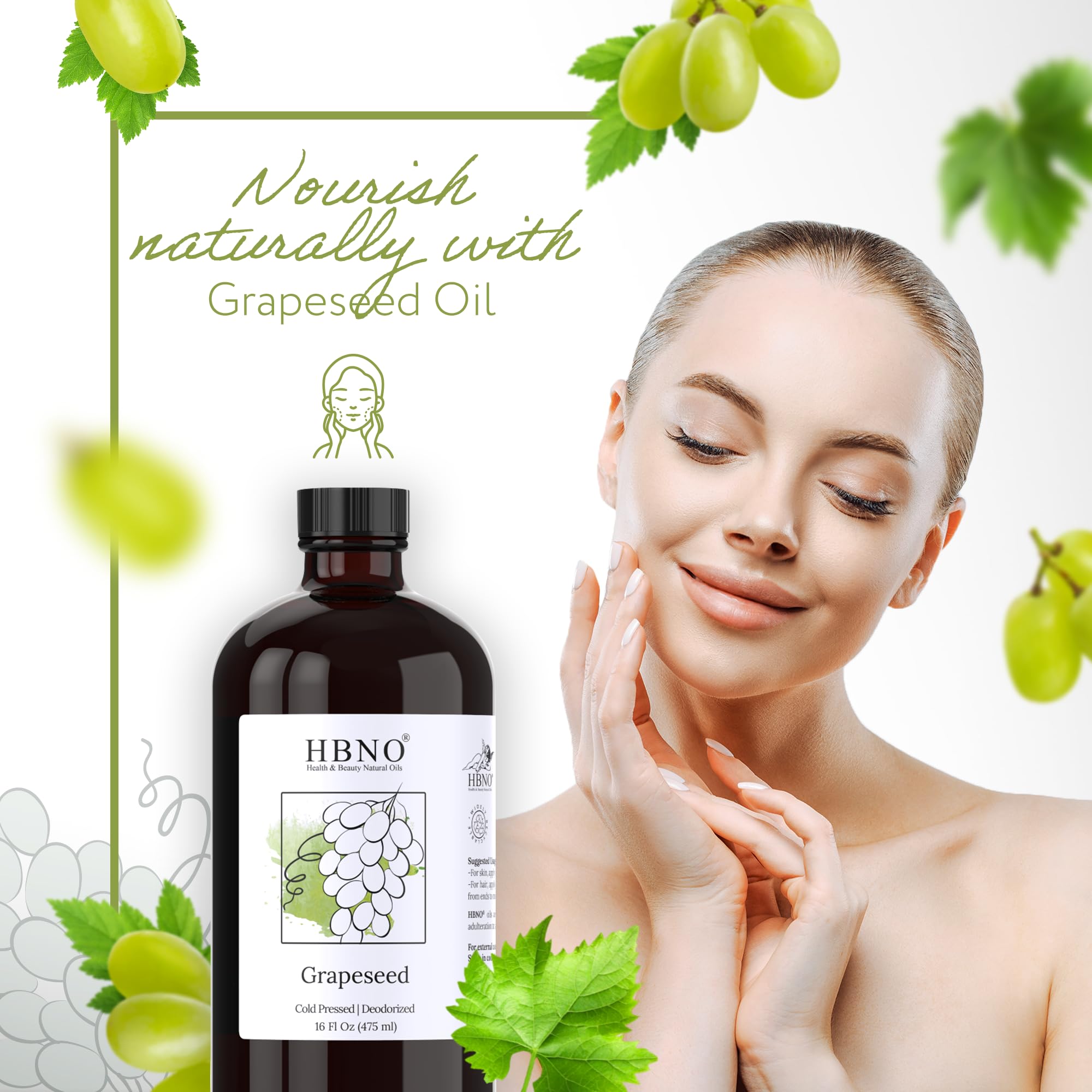 HBNO grapeseed oil for skin care routine.