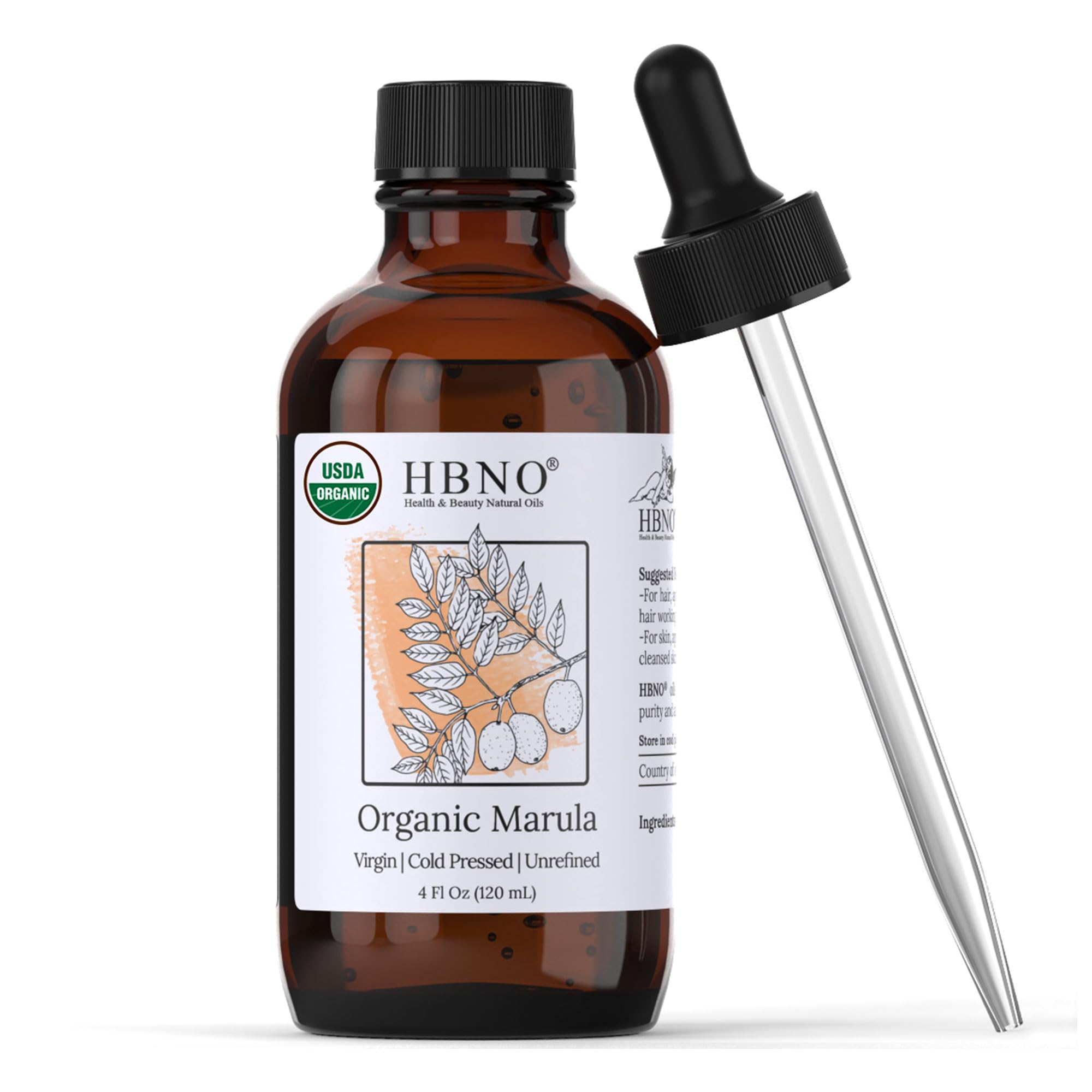 HBNO Organic Marula Oil bottle demonstrates premium skincare hydration.