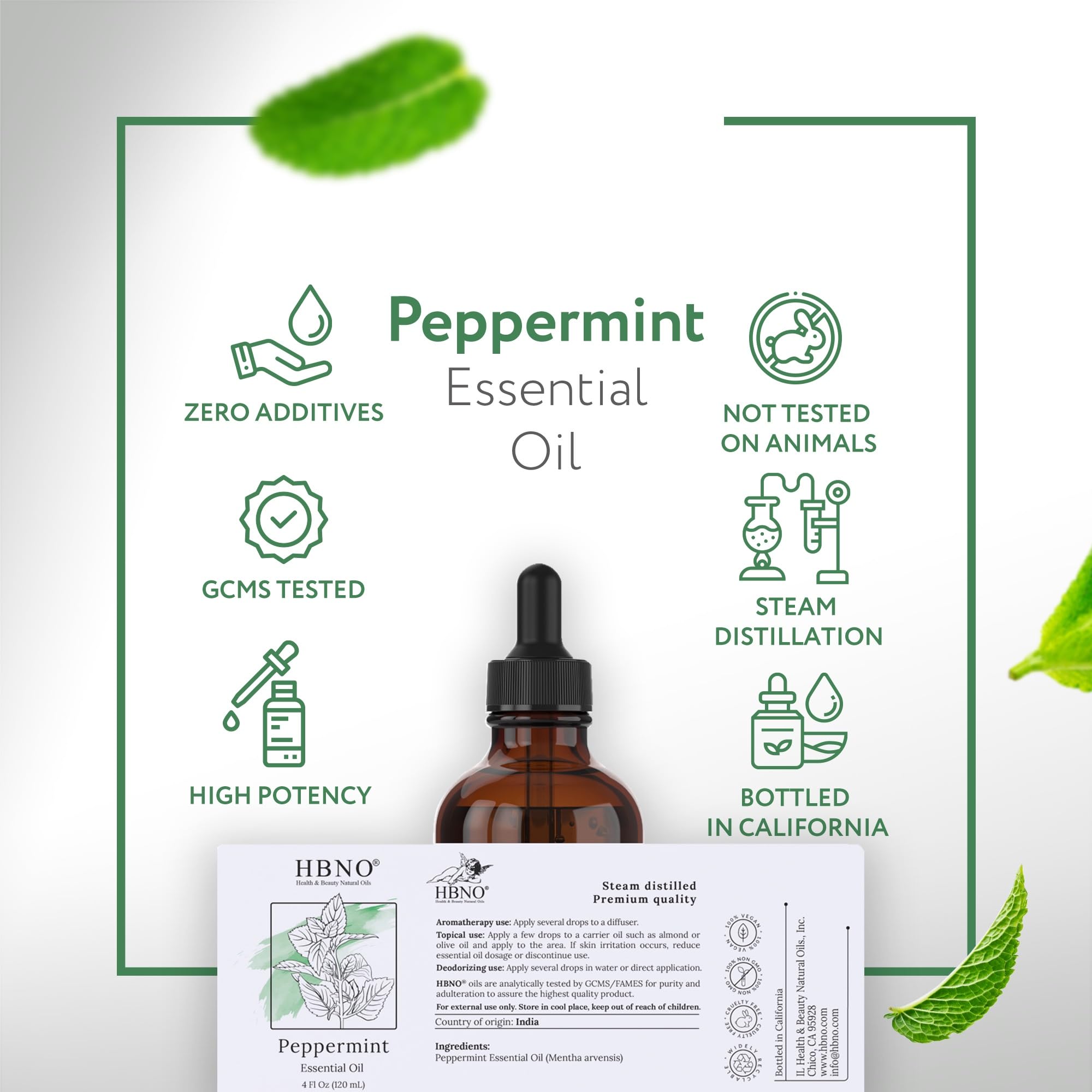 HBNO peppermint oil supports hair, skin, and scalp care routines.