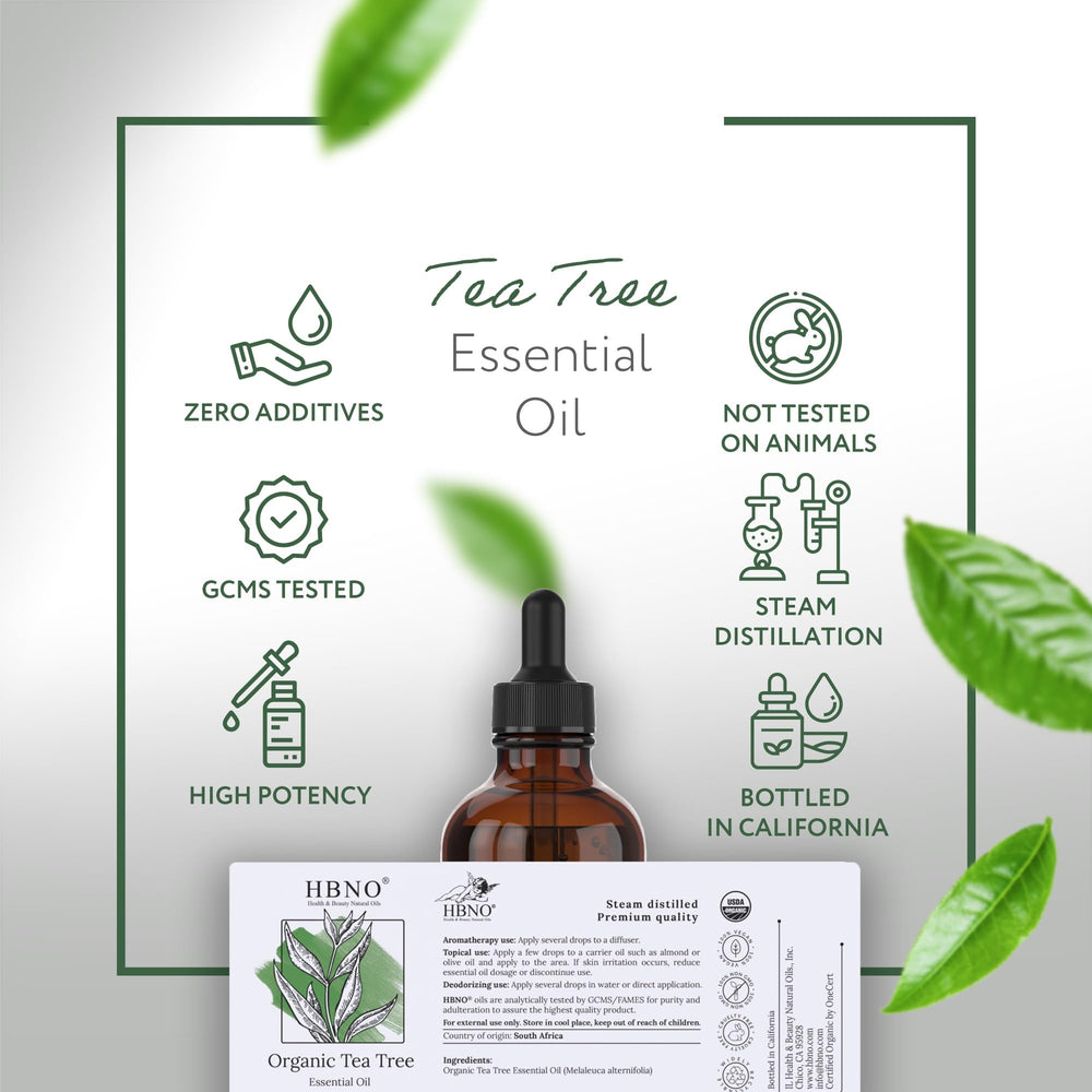 HBNO tea tree oil bottled in USA facility for quality control.