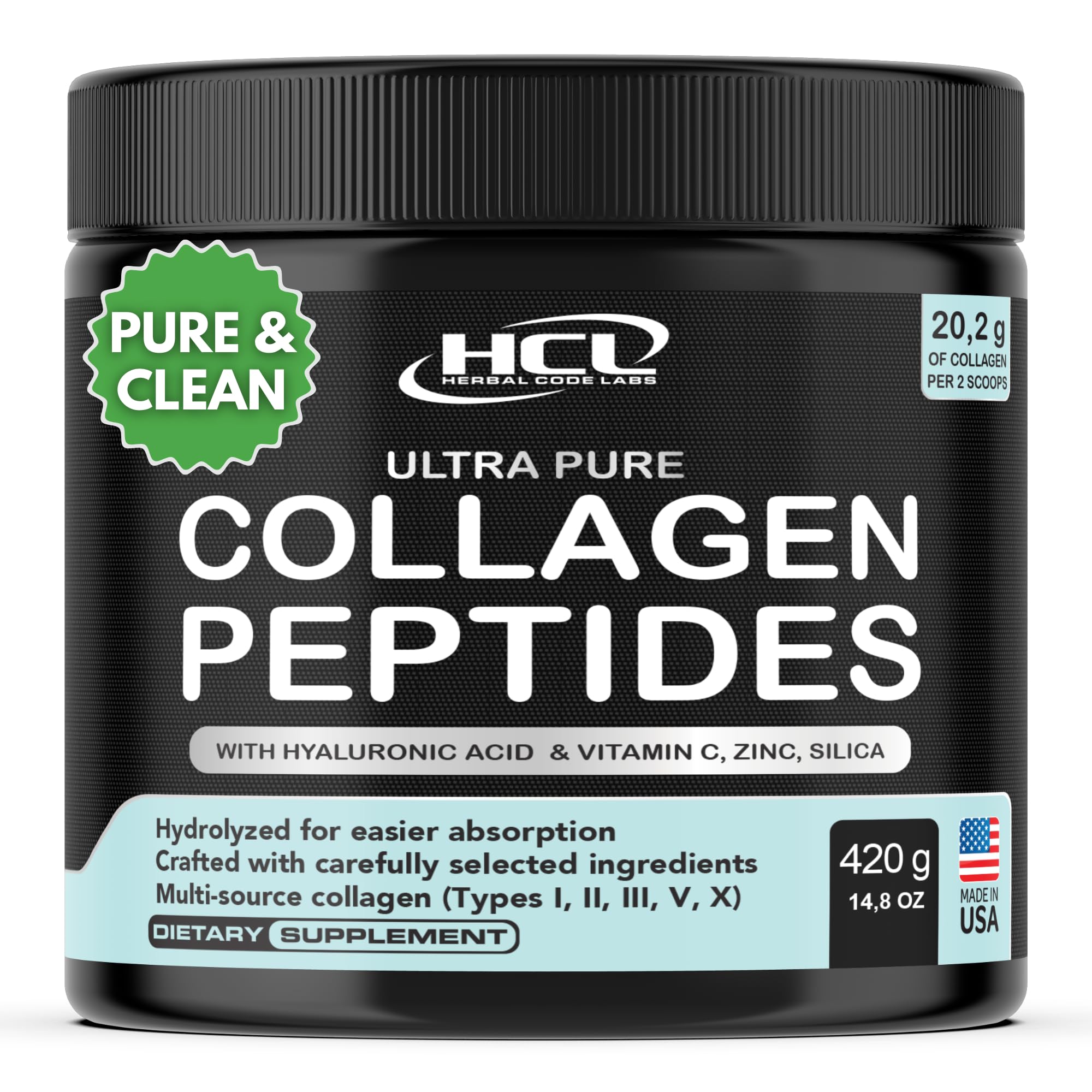 HCL Herbal Code Labs Collagen Peptides bottle pour for easy daily intake