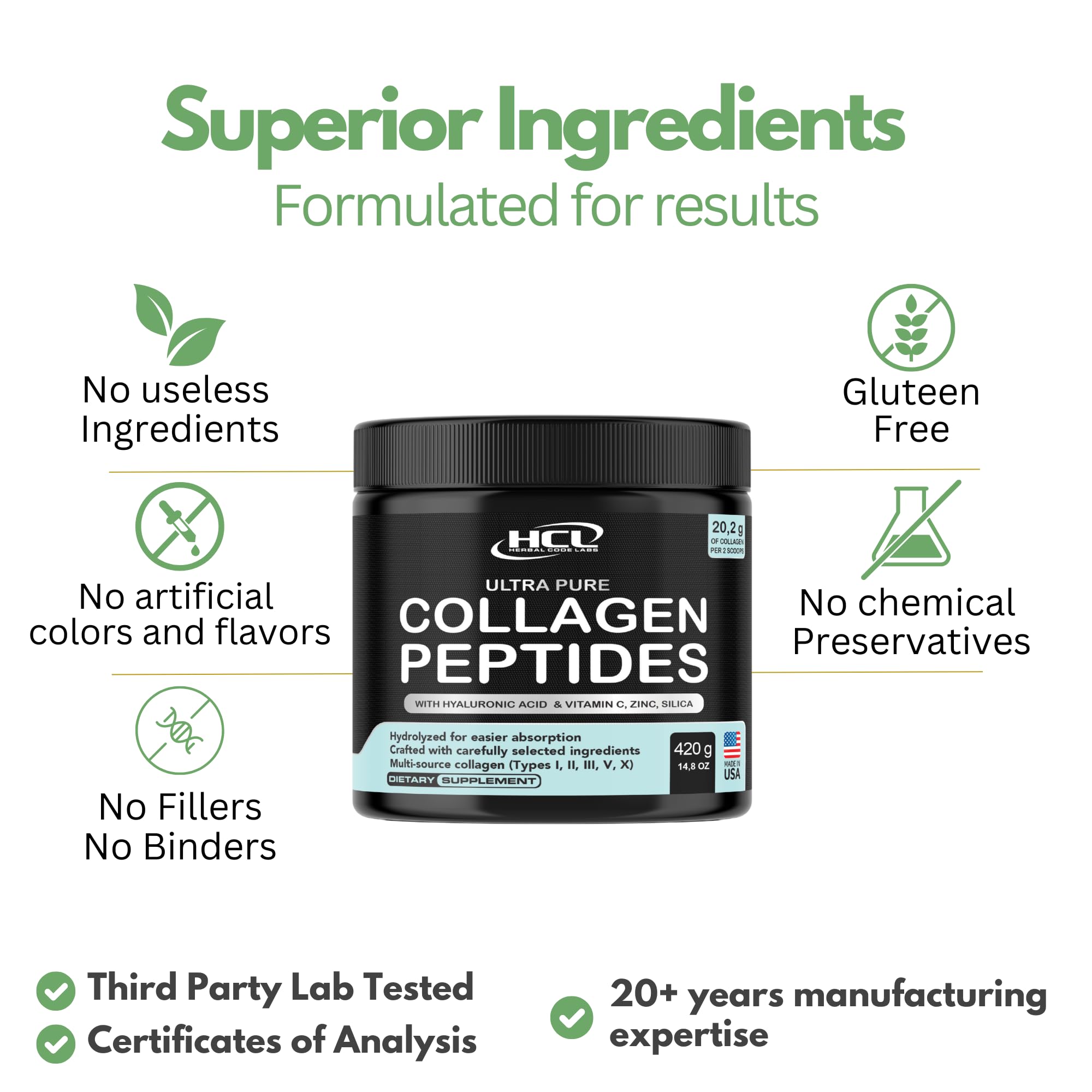 HCL Herbal Code Labs Collagen Peptides ingredient label clearly listed