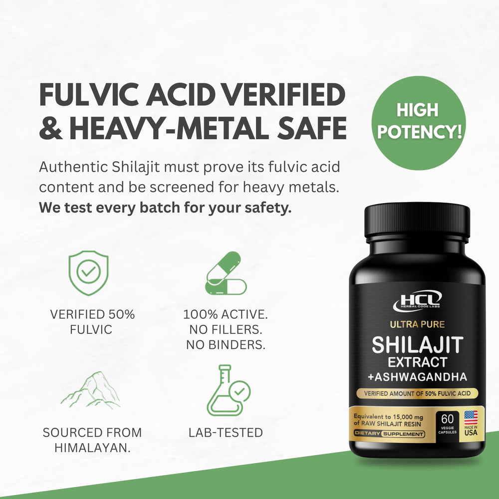 Shilajit resin capsules with Ashwagandha blend close-up highlights enhanced absorption.