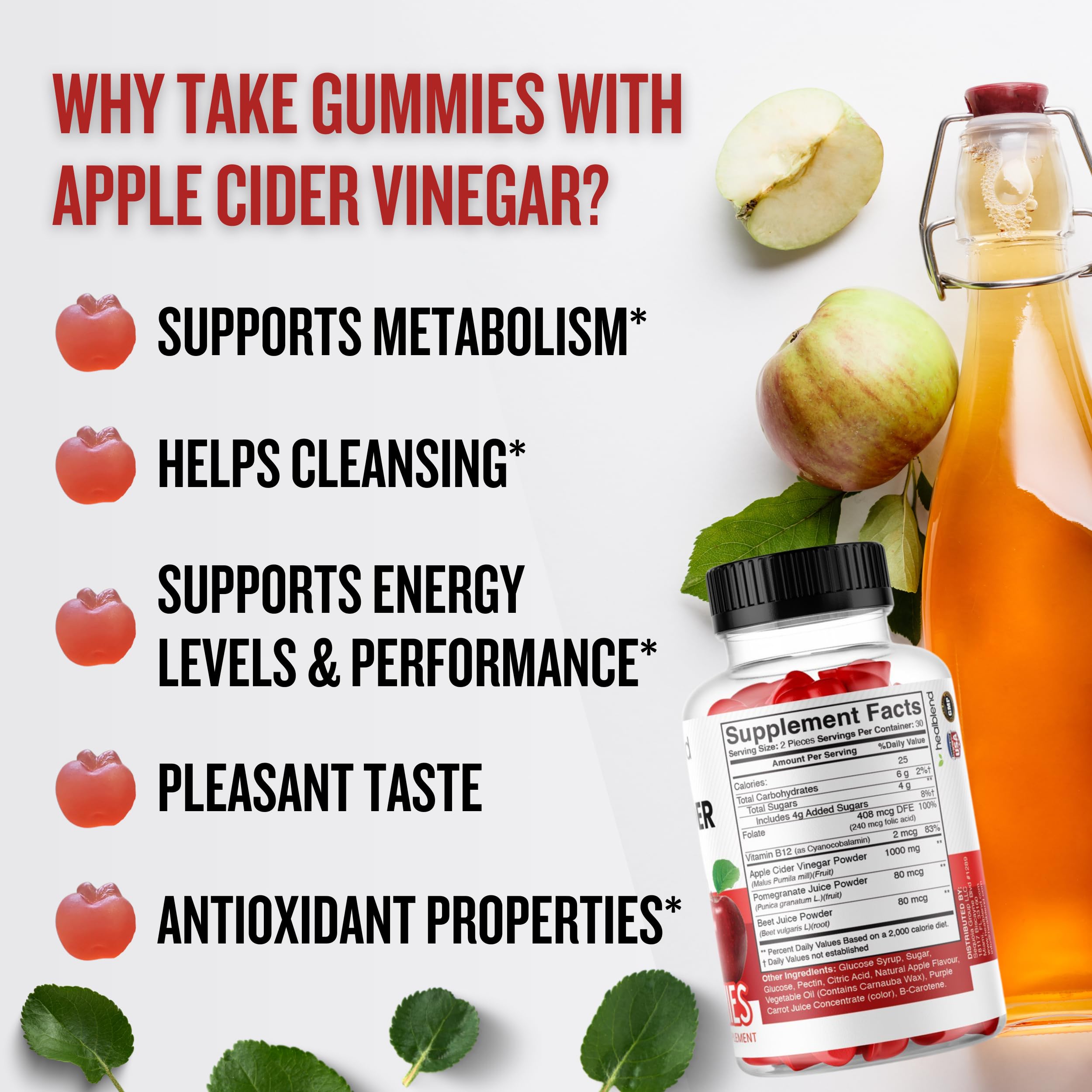 healblend Apple Cider Vinegar Gummy jar open with chewable gummies for on-the-go wellness.