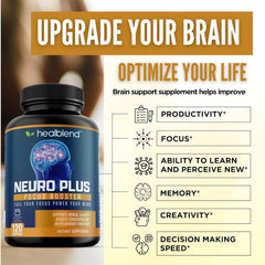 Healblend Neuro Plus label lists key B vitamins and phosphatidylserine benefits.