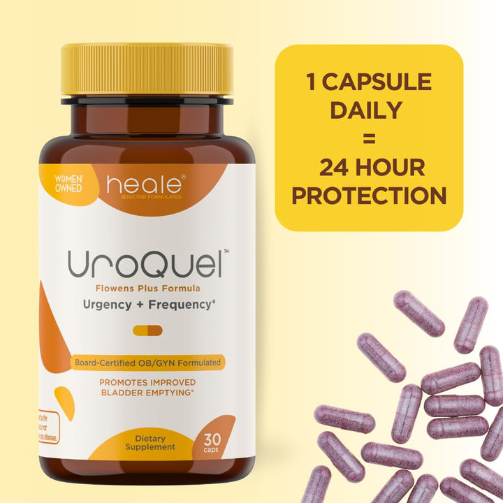 UroQuel capsules beside water for easy daily use