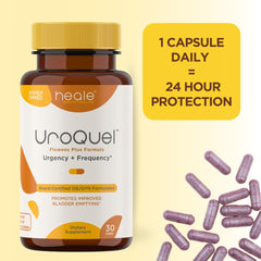 UroQuel capsules beside water for easy daily use