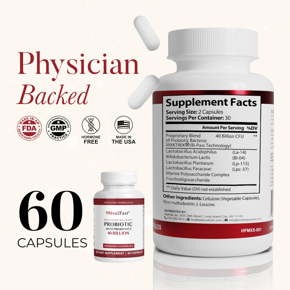 HealFast ingredients banner presents MAKTrek protection for stomach acid resilience.
