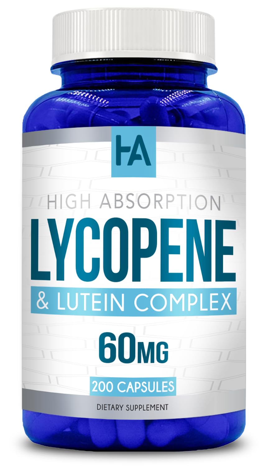 Healing Awakening Lycopene & Lutein Complex bottle front highlights 60mg potency per capsule for eye support
