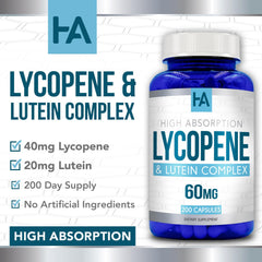 Healing Awakening Lycopene & Lutein Complex bottle graphics displaying 200-capsule count