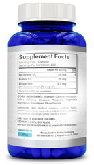 Healing Awakening Lycopene & Lutein Complex label closeup showing ingredients and clarity