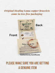 Healing Lama copper bracelet side profile highlighting smooth finish and adjustable fit.
