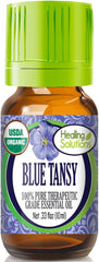 Healing Solutions Blue Tansy oil bottle for diffusers and skin care.