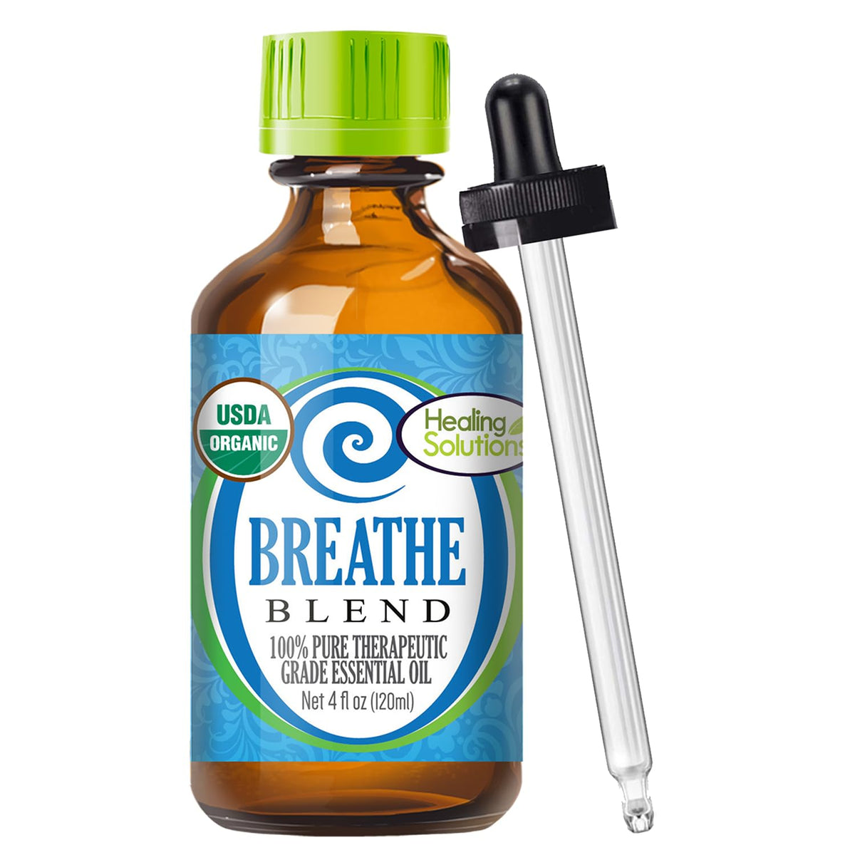 Healing Solutions Breathe bottle pour shows a refreshing aroma ideal for diffuser use