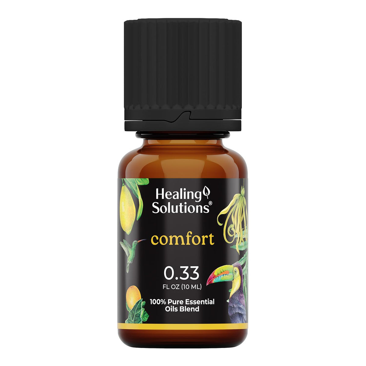 Healing Solutions Comfort Blend bottle in amber glass, offering a calming diffusion experience
