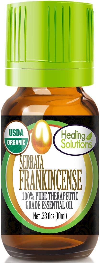 Healing Solutions frankincense oil bottle ready for aromatherapy and skincare routines