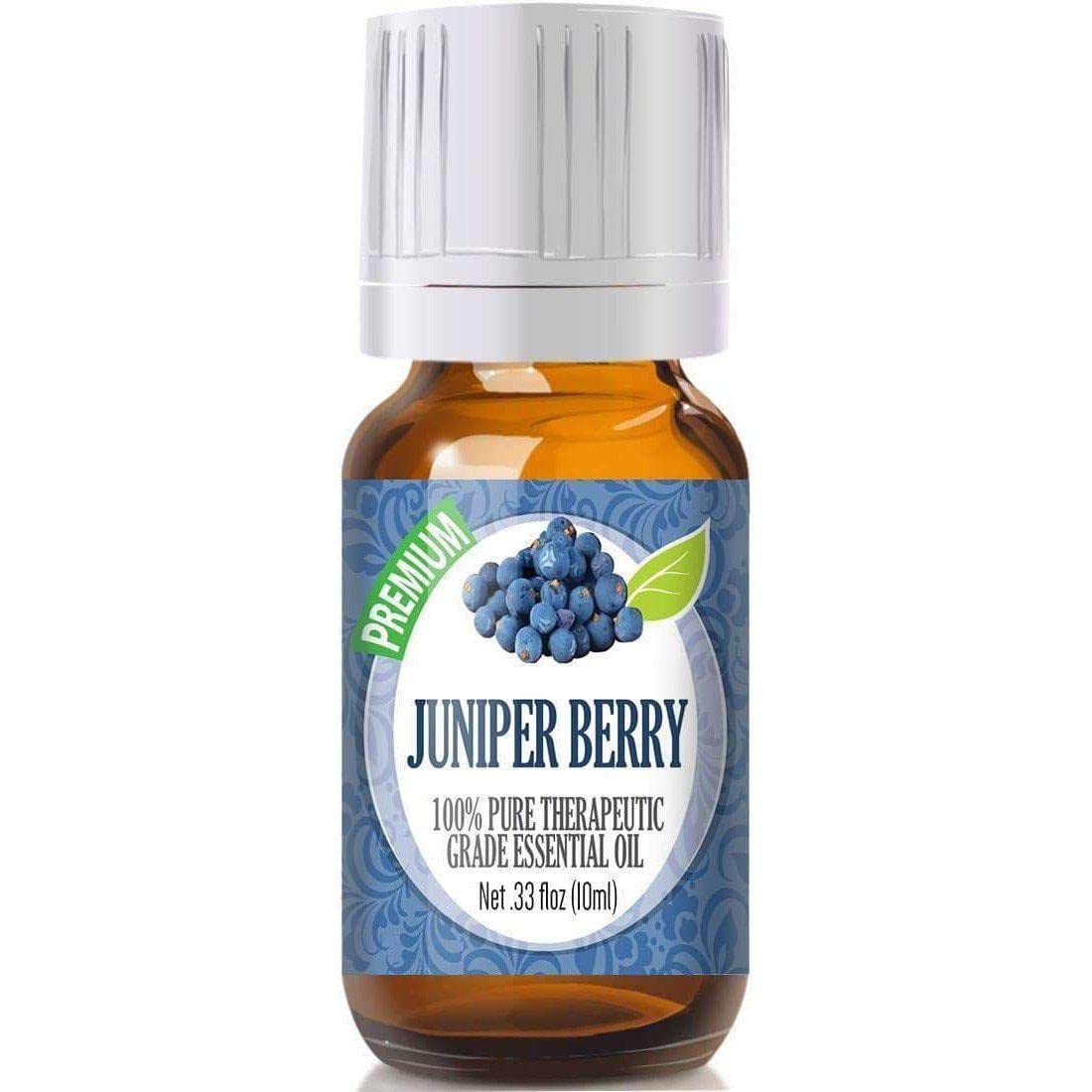 Healing Solutions juniper berry essential oil bottle; pure aroma ideal for diffusion and relaxation