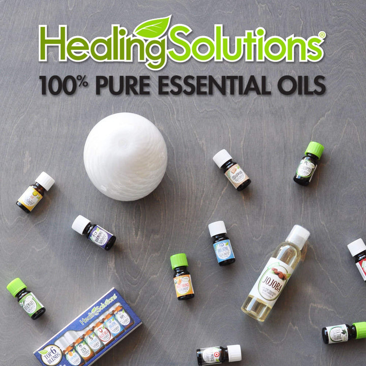 Healing Solutions lavender oil in a diffuser setup for relaxing ambiance.