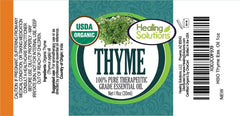 Healing Solutions organic thyme oil USDA logo signals certified purity.