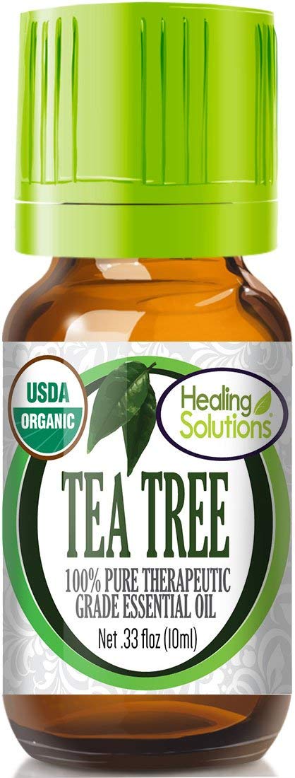 Healing Solutions Tea Tree Oil in amber bottle supports pure storage and freshness.