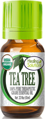 Healing Solutions Tea Tree Oil in amber bottle supports pure storage and freshness.