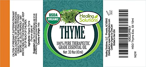 Healing Solutions thyme oil with eyedropper cap enabling precise dosing.