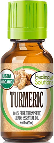 Healing Solutions Turmeric essential oil bottle 1oz—diffusion and skin care benefits.