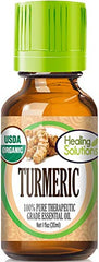 Healing Solutions Turmeric essential oil bottle 1oz—diffusion and skin care benefits.