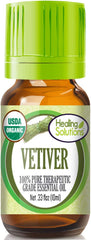 Healing Solutions Vetiver oil bottle in amber glass promotes relaxation and mood support