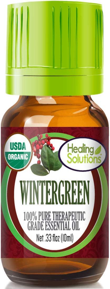 Healing Solutions Wintergreen essential oil bottle highlights pure aroma for refreshing use