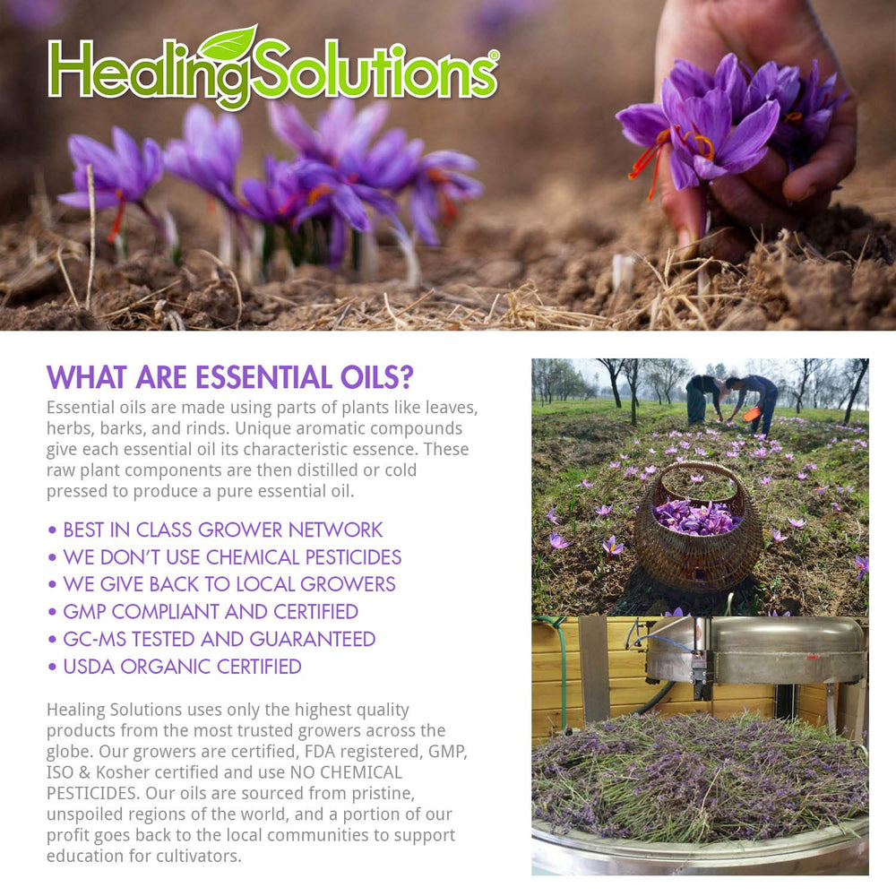 Healing Solutions Lavender oil with built in eyedropper for precise application.