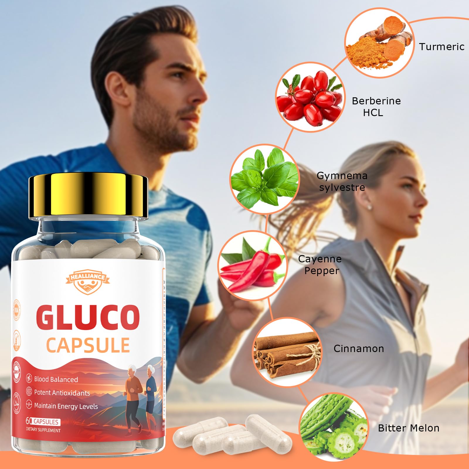 Healliance Gluco Blood Balance bottle pour for easy dosing.
