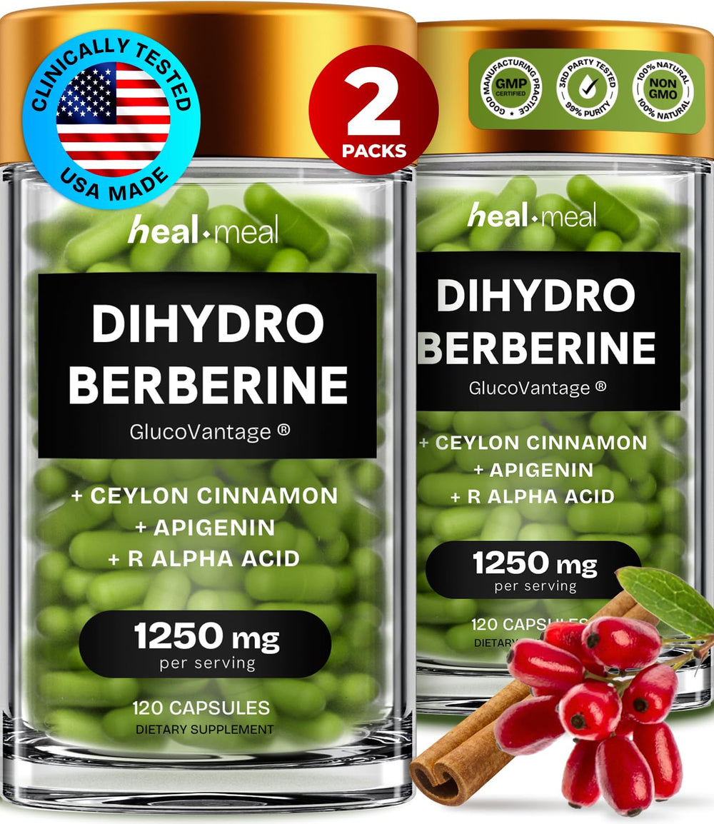 HealMeal Dihydroberberine bottle front highlights easy daily use for busy lifestyles