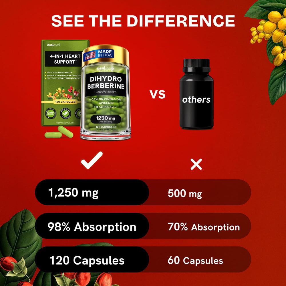 HealMeal Dihydroberberine made-in-usa stamp communicates quality and consistency