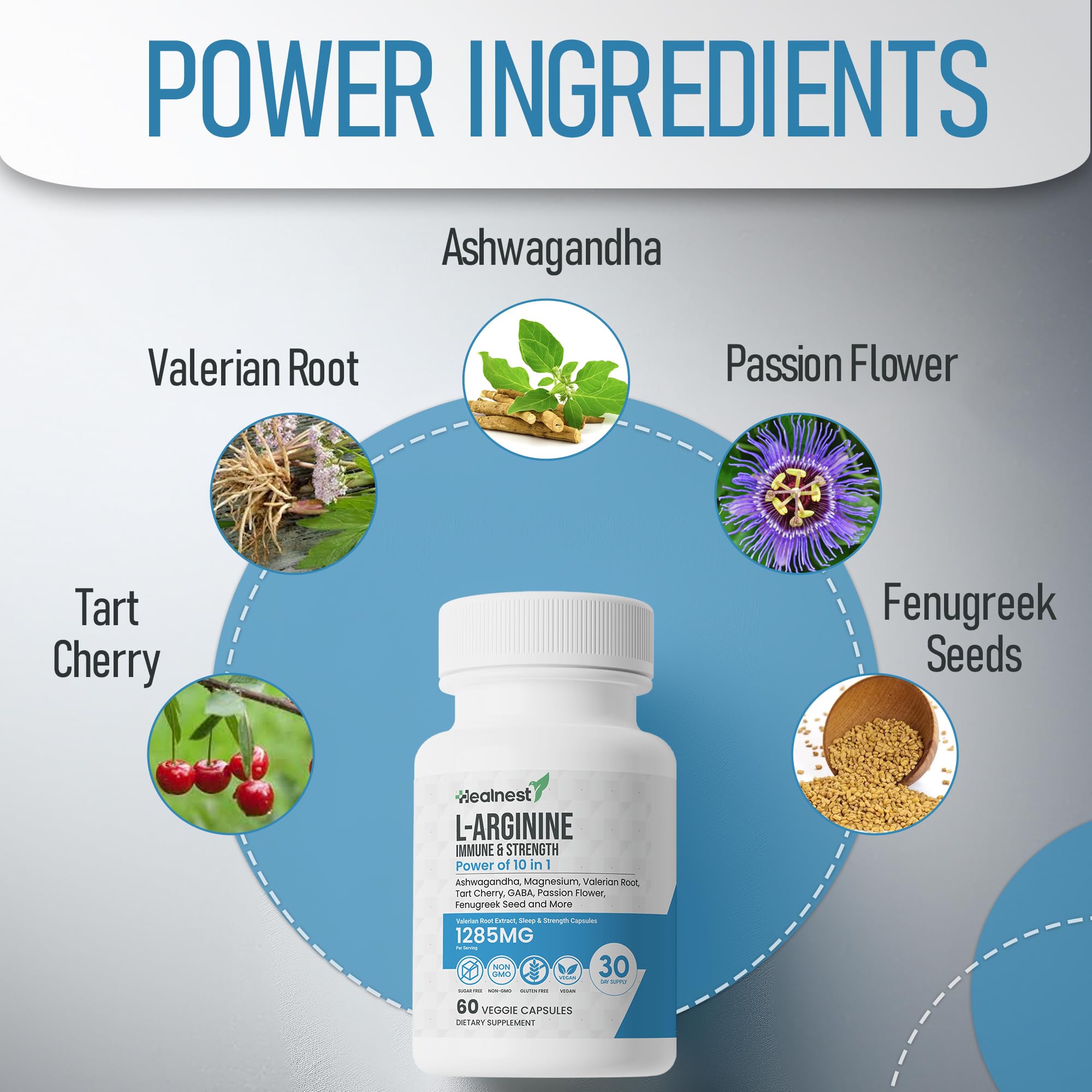 HEALNEST label graphic highlights non-GMO vegan formula for well-being