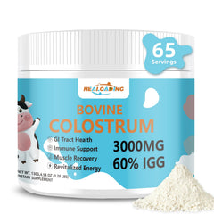 HEALOADING bovine colostrum powder tub for immune support and gut health.