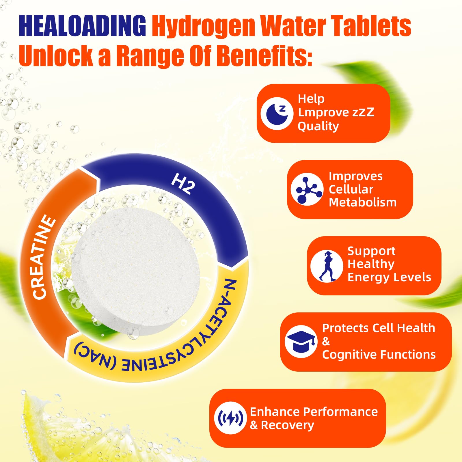 HEALOADING hydrogen water with a refreshing fizz for on-the-go hydration.