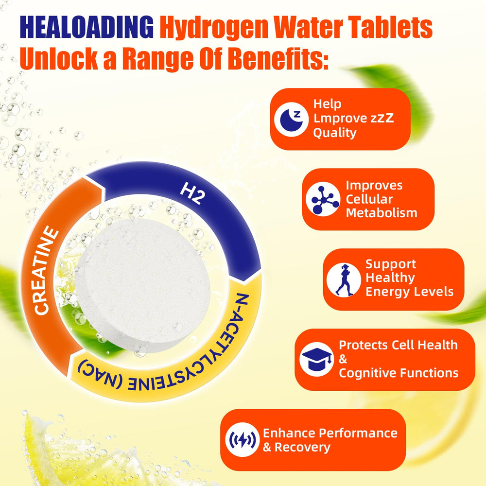 HEALOADING hydrogen water with a refreshing fizz for on-the-go hydration.