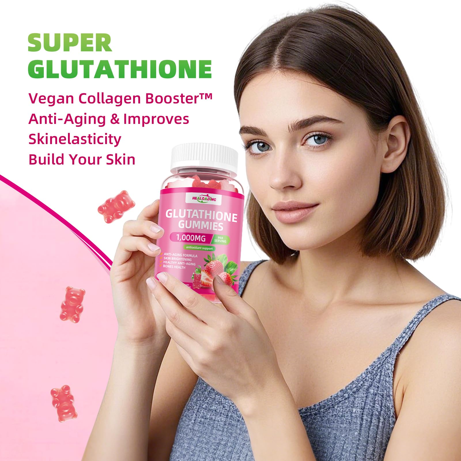 HEALOADING Glutathione Gummies with collagen and hyaluronic acid for skin support