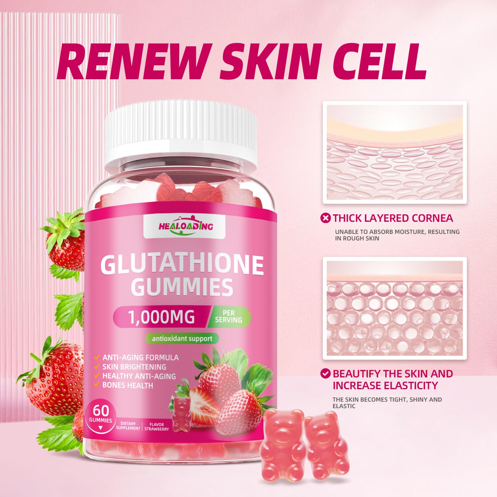 HEALOADING Glutathione Gummies on-the-go pack for travel and work