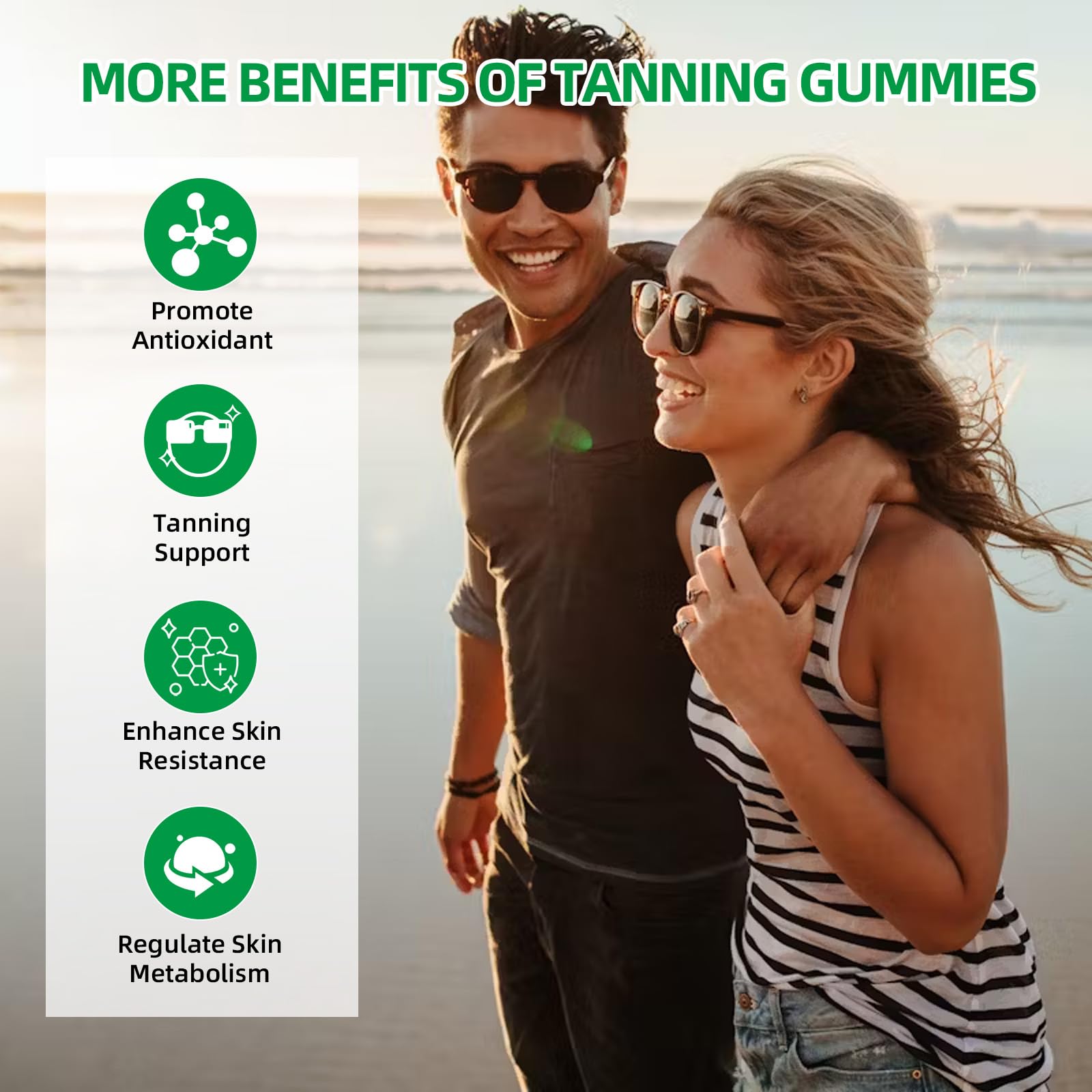 HEALOADING Tanning Gummies vegan formula bottle indicates 60 gummies.