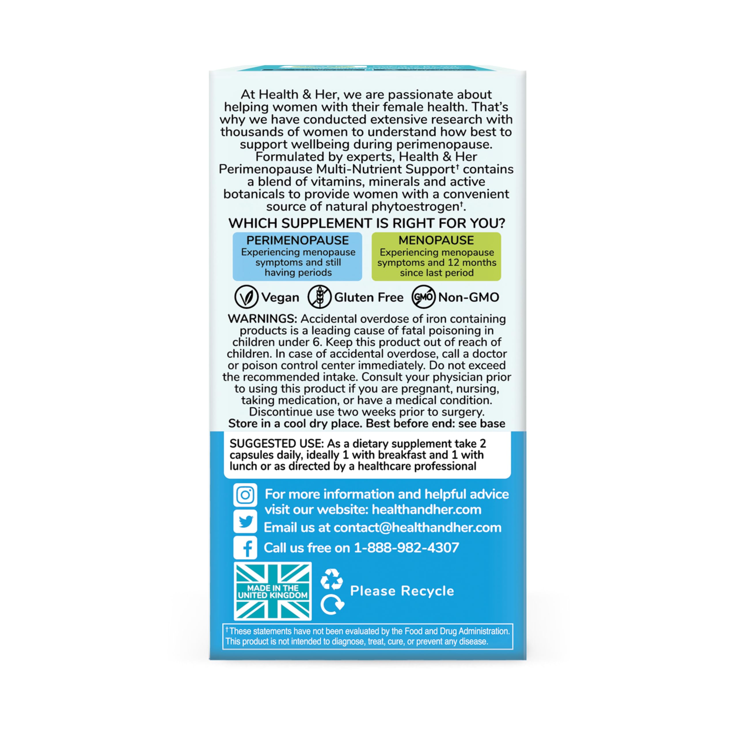 Health & Her perimenopause ingredients blend with botanicals and vitamins