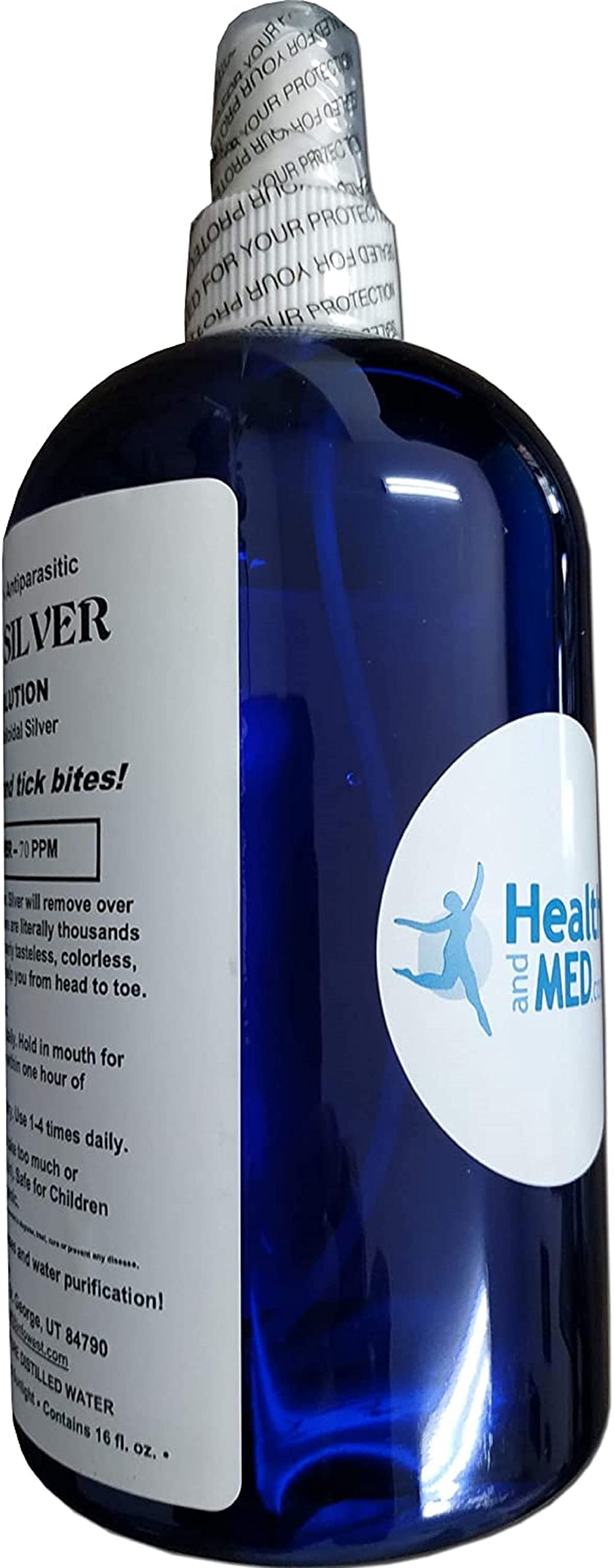 Health and Med.com St. George Nano Silver bottle on a shelf for storage