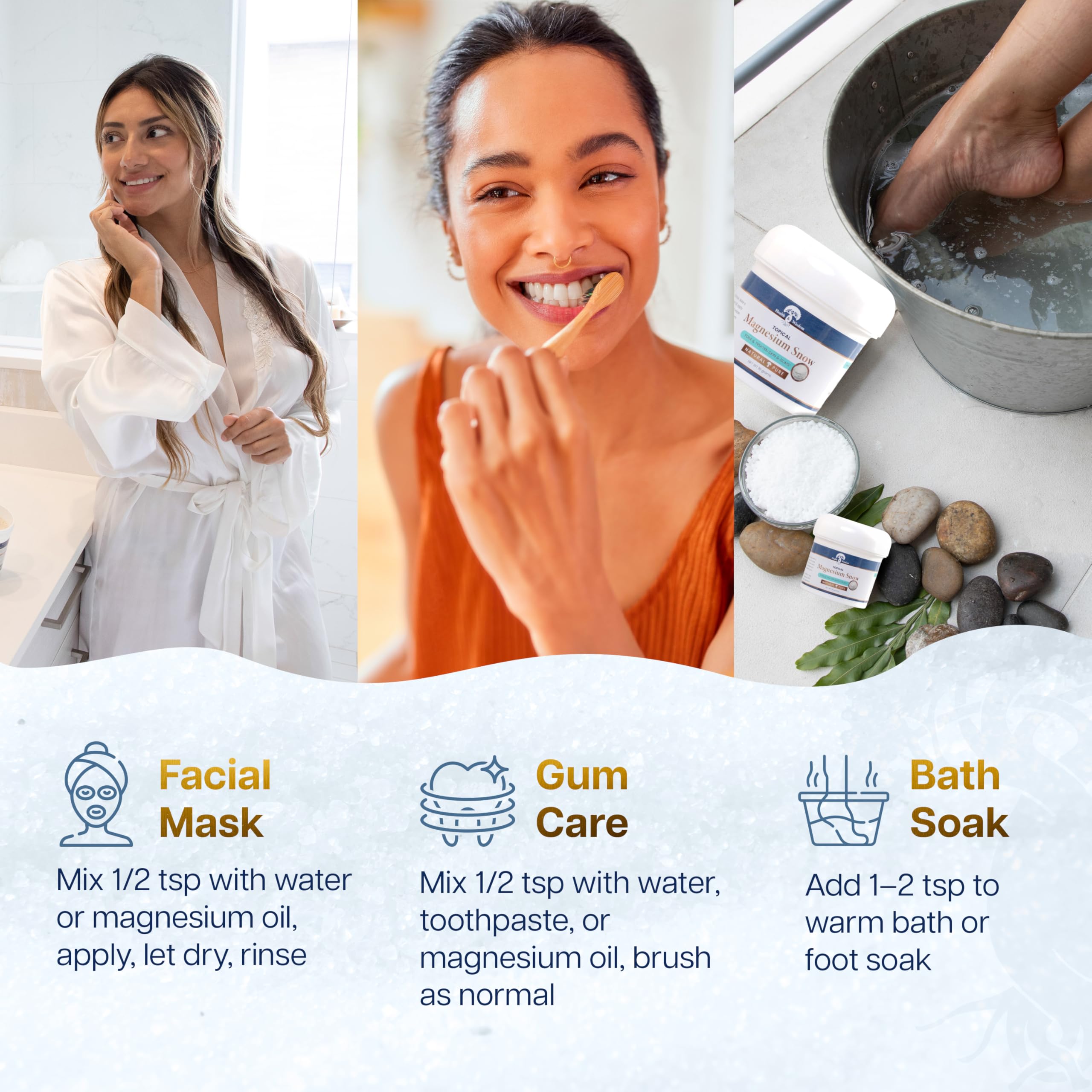 Health and Wisdom Magnesium Snow facial mask mix demonstrates mineral-rich toning.