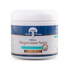 Health and Wisdom Magnesium Snow jar front for skincare and cleansing.